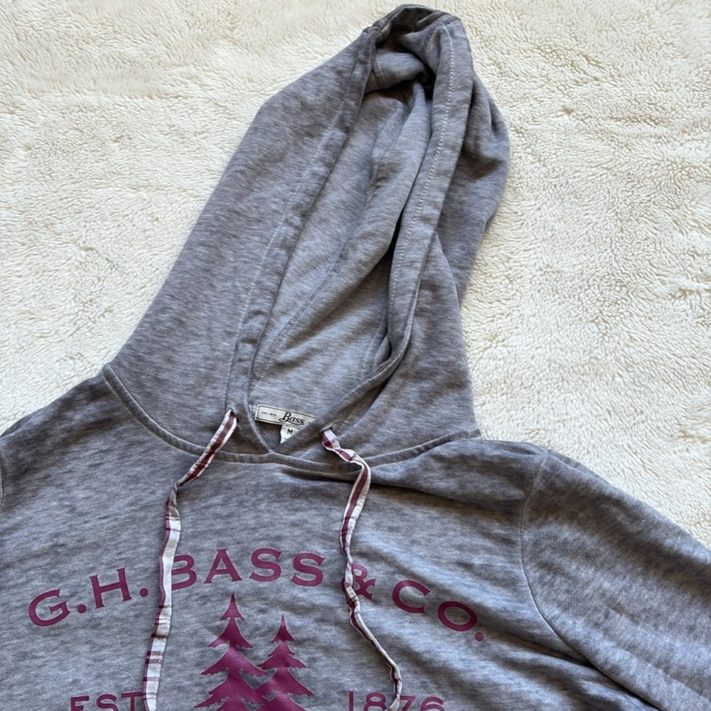 G.H. Bass & Co. Layered Look Hoodie | Plaid Hem Casual Pullover Top - Picture 4 of 7